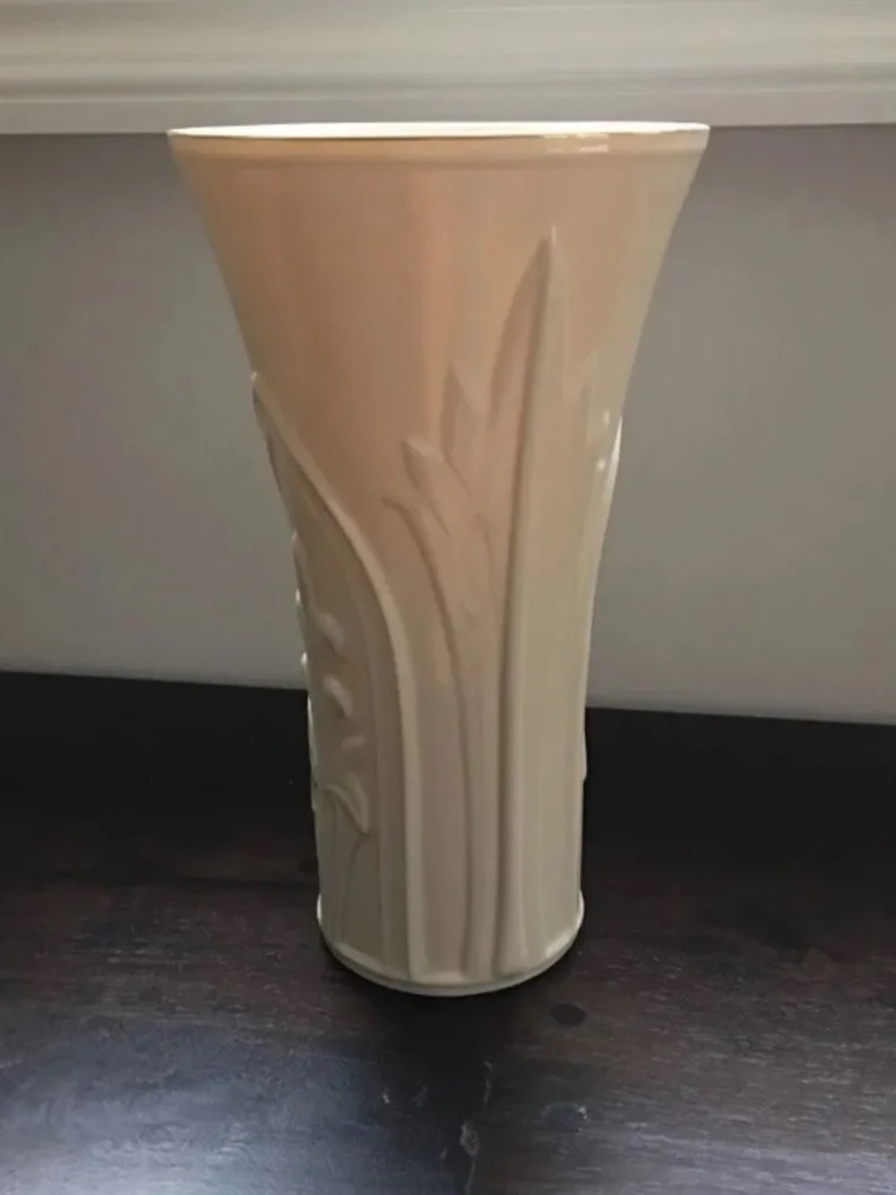 Cream Ceramic Decorative Vase with Raised Leaf Design